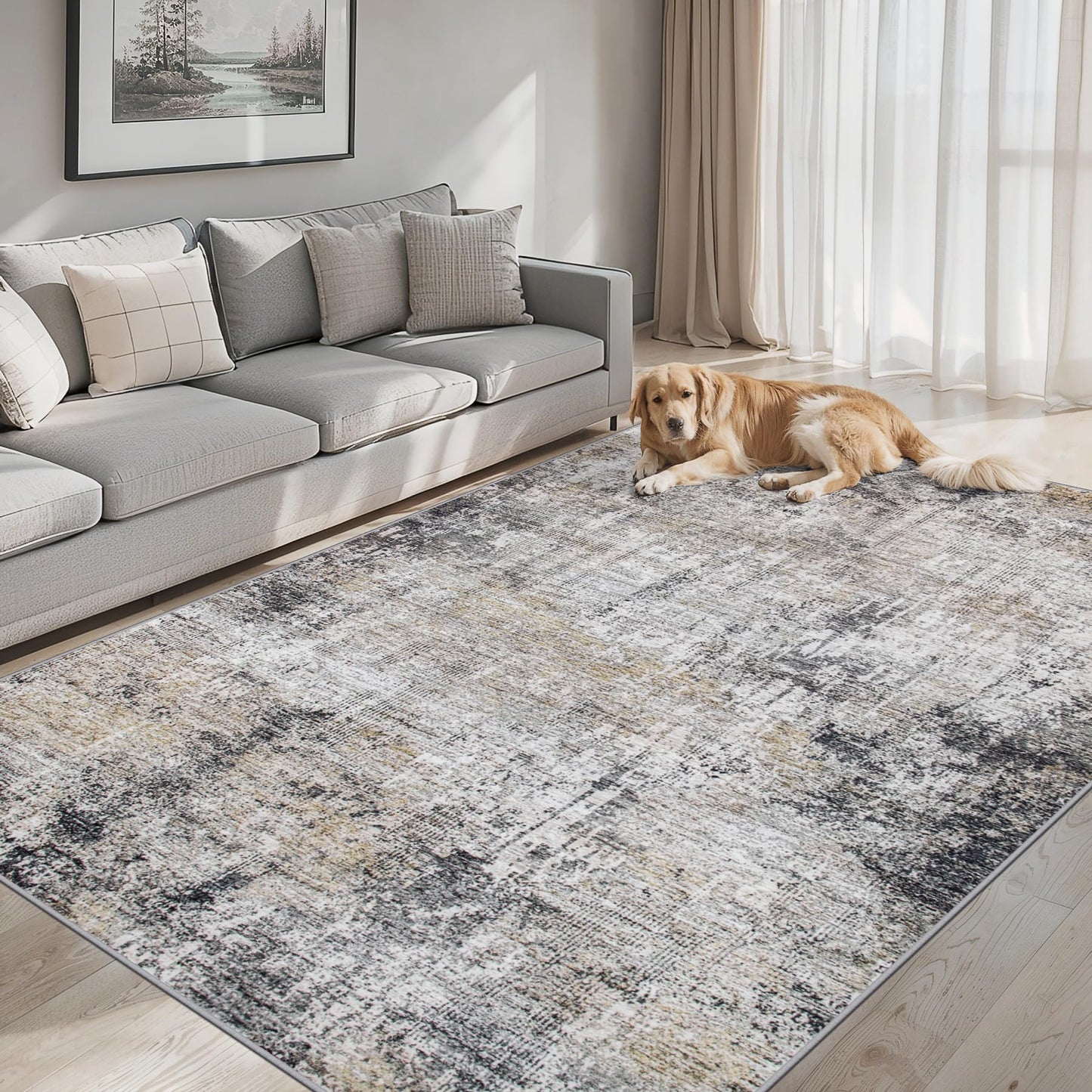 8x10 Ft Grey Abstract Area Rug