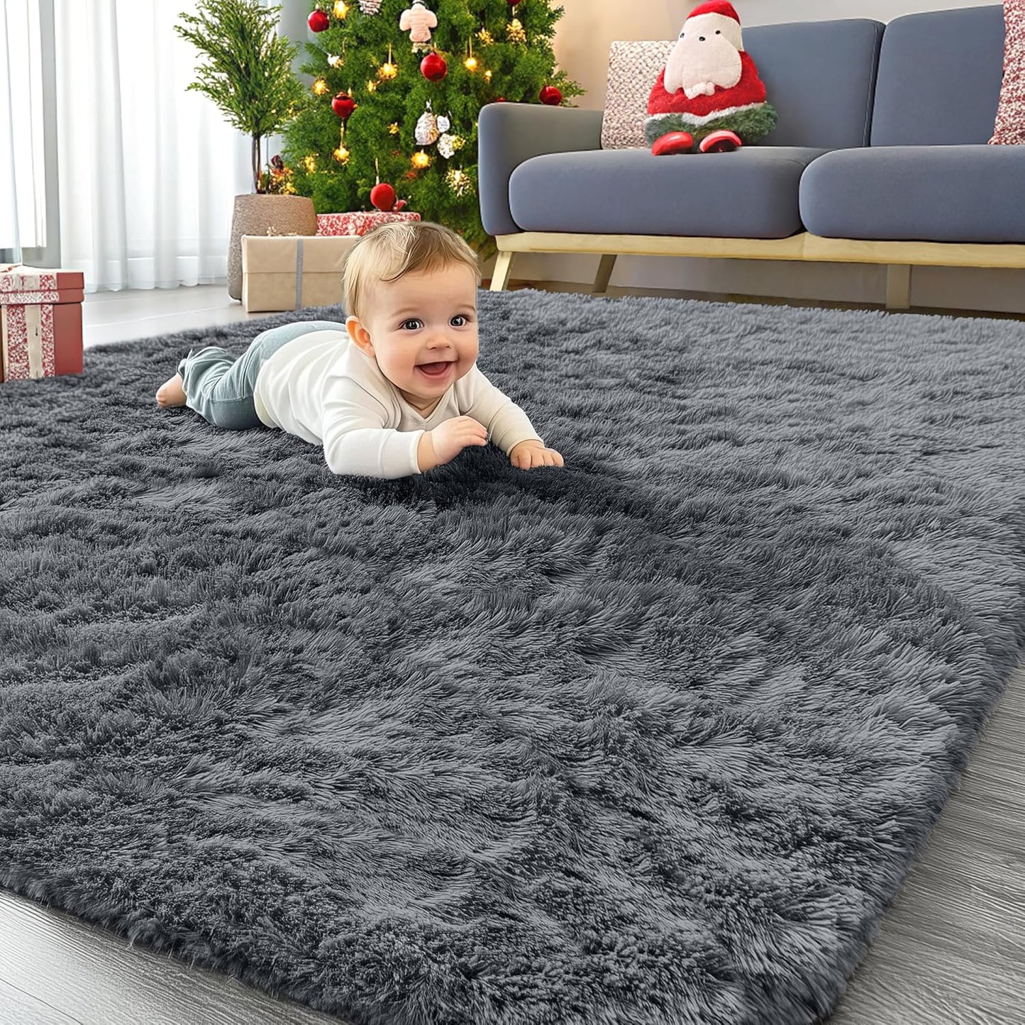 OLANLY 4x5.9 Grey Shag Rug