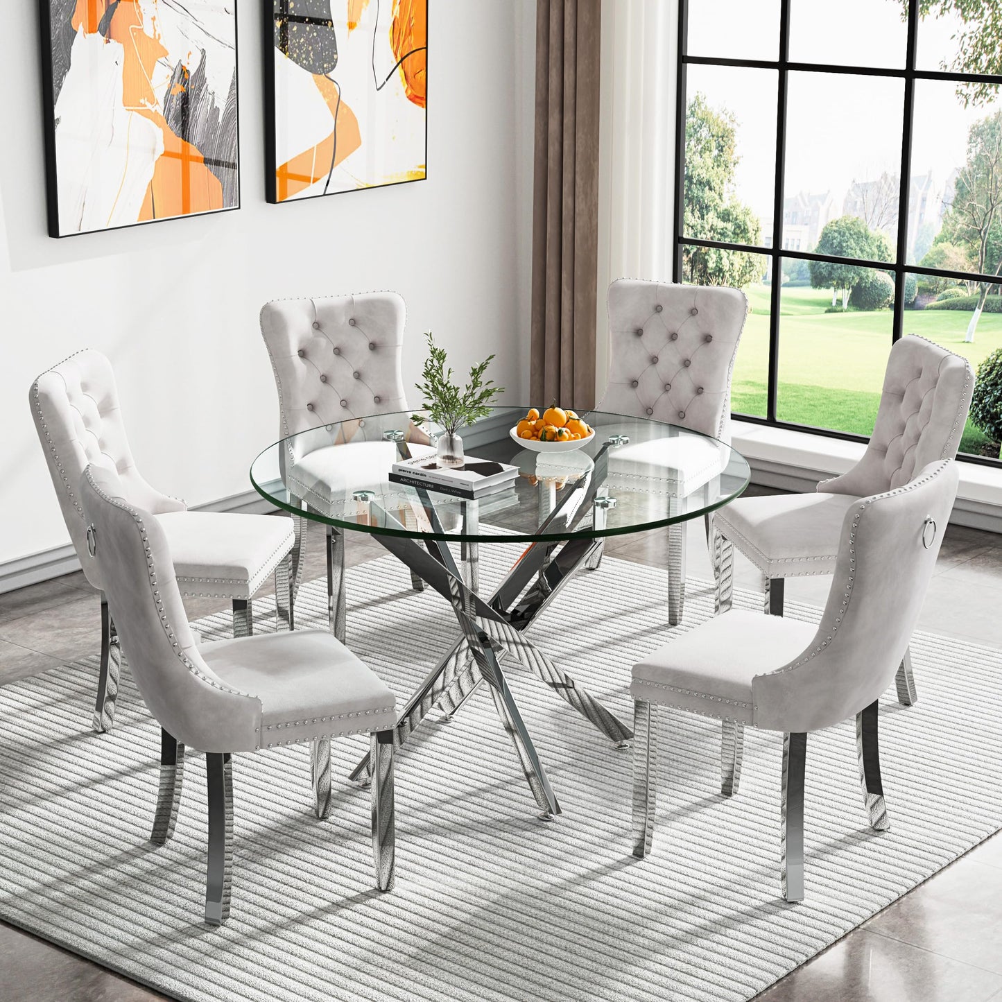 36" Silver Glass Dining Set – 5 Pieces