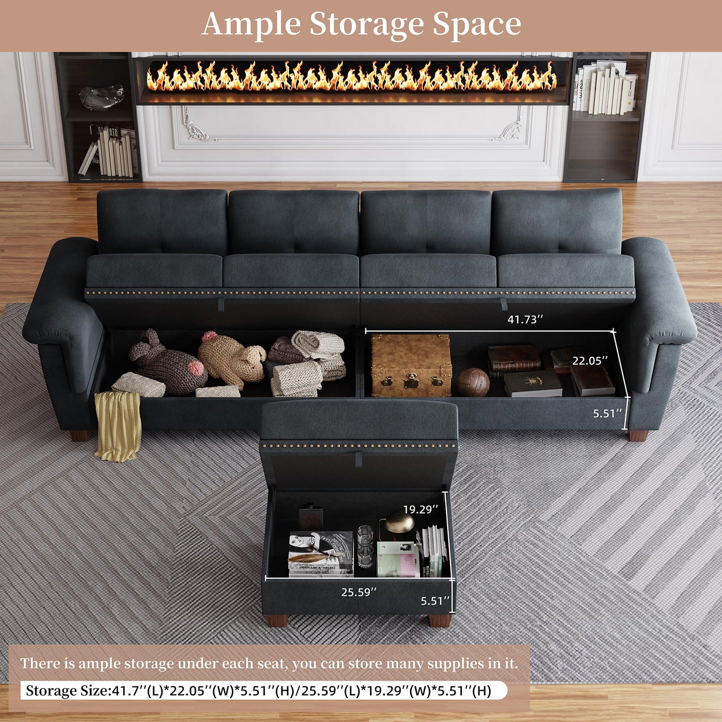 JAMFLY 4-Seat Sectional Sofa – Dark Gray