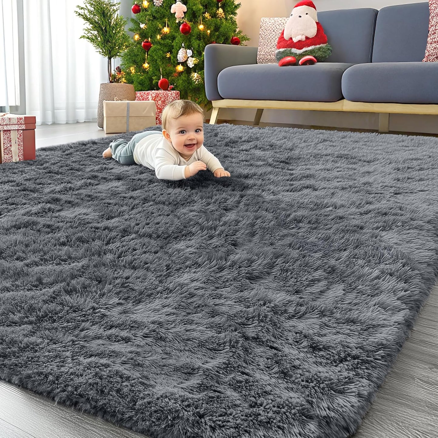 OLANLY 4x5.9 Grey Shag Rug