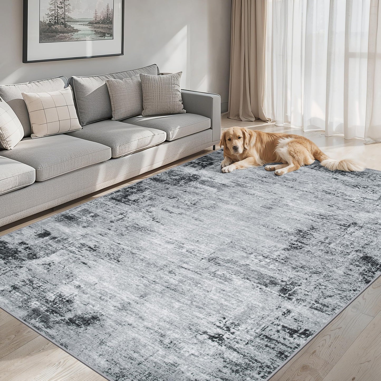8x10 Ft Grey Abstract Area Rug